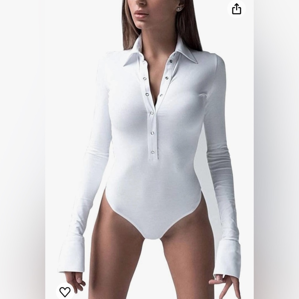 White collared snap front bodysuit, size large great condition